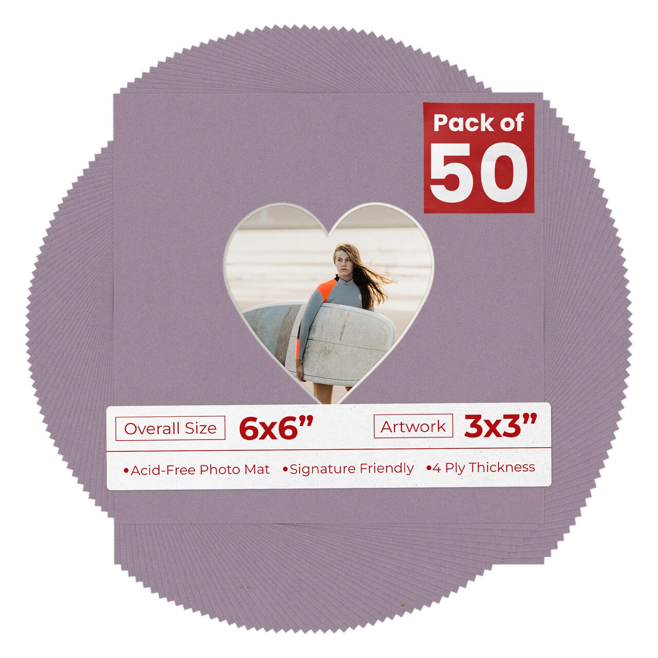 Grape Purple Mat Board for 6x6 Frames - Heart Opening for 3x3 Photos